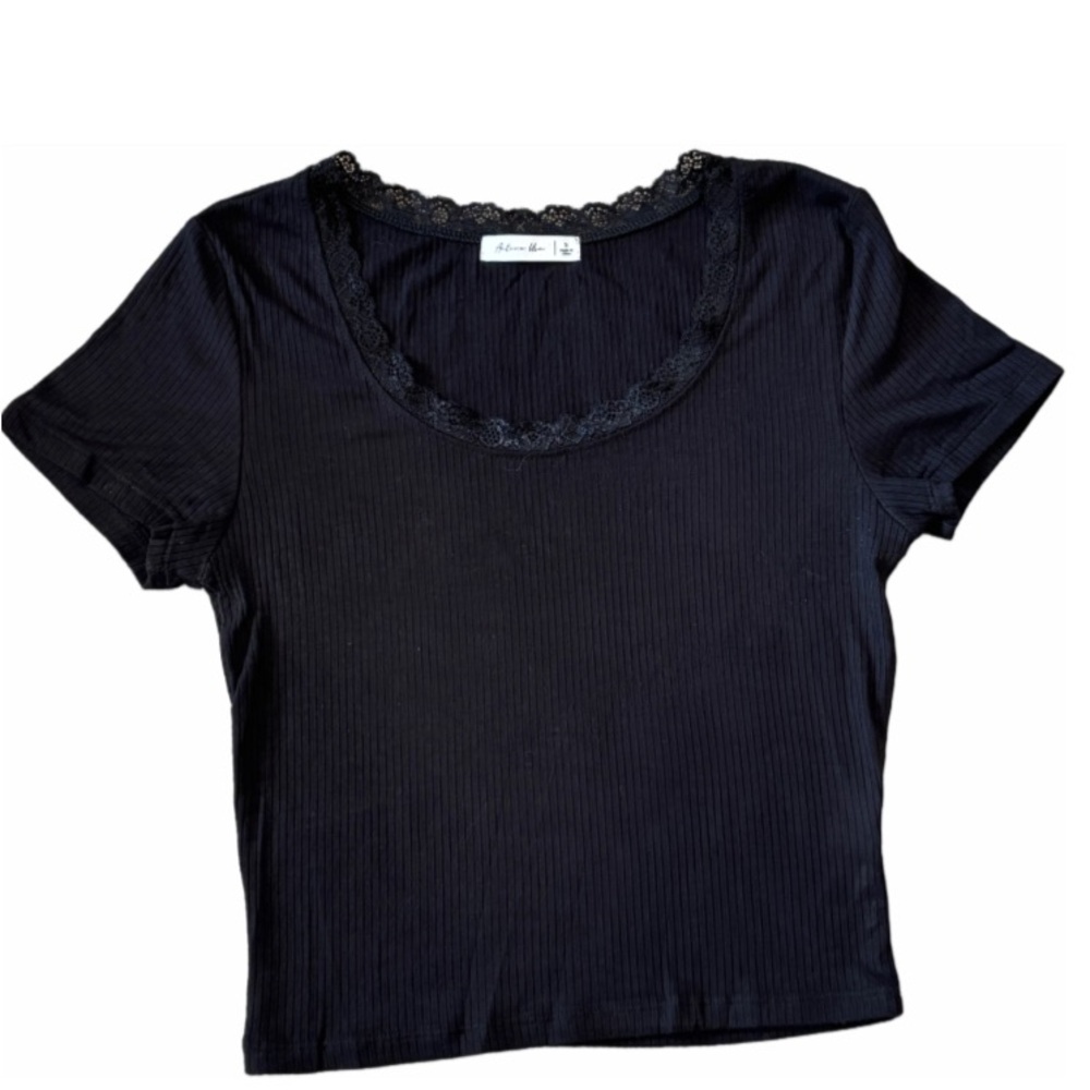 Black Lace Trim Ribbed Top